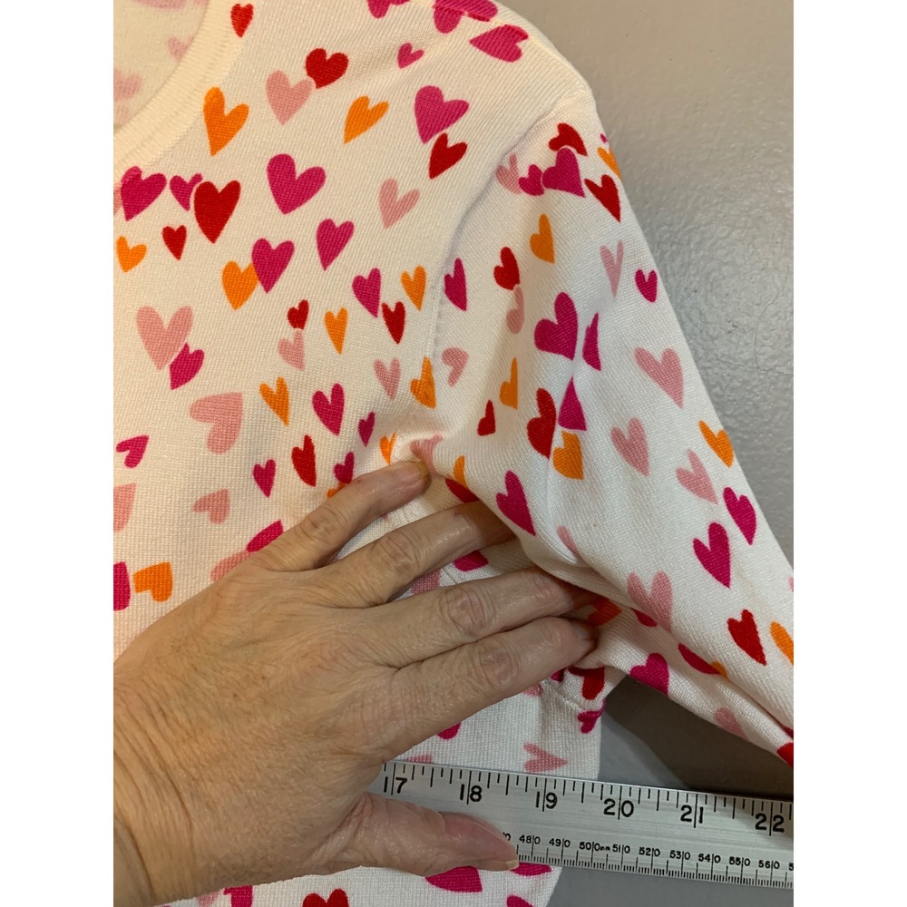 Cable & Gauge Women's White Multi Pink and‎ Orange Hearts Cardigan Sweater XL - Picture 6 of 9
